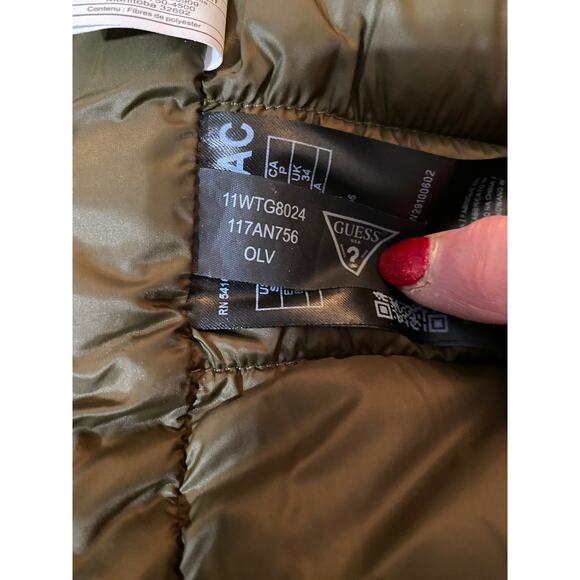 GUESS Men's Light Weight Long Sleeve Elastic Cuffs Bomber Puffer Olive Jacket S - Picture 7 of 8